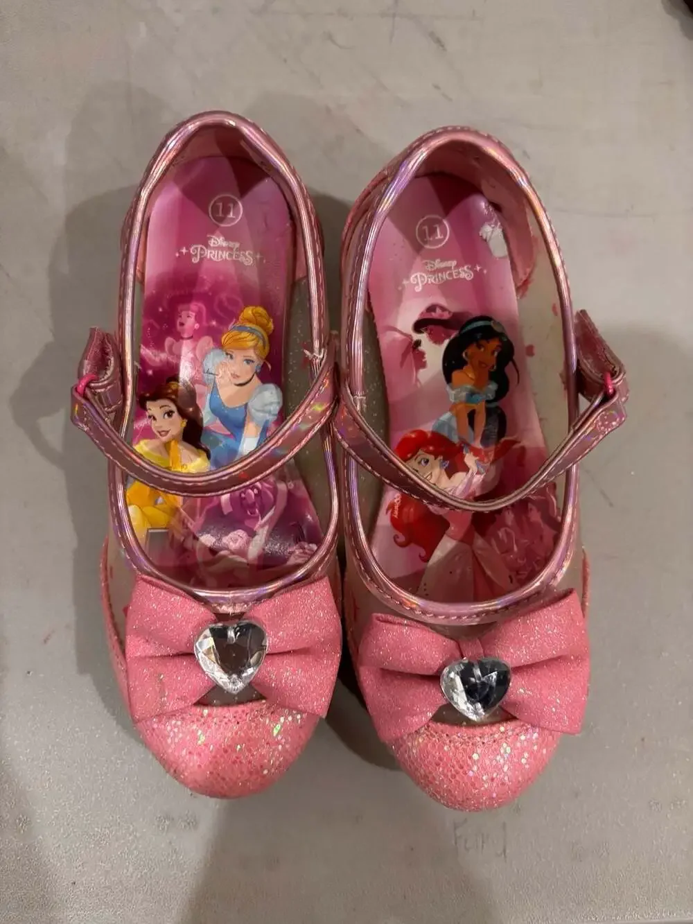 Disney Princess Toddler Girls Pink Glitter Dress Shoes with Bow and Heart Jewel